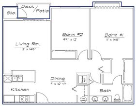 2 Bedroom 1 Bath A407 floor plan